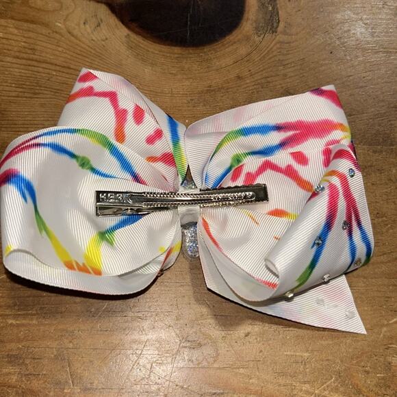 Cheer Bow - Colorful Tie-Dye Heart Kids Hair Bow - Picture 3 of 5
